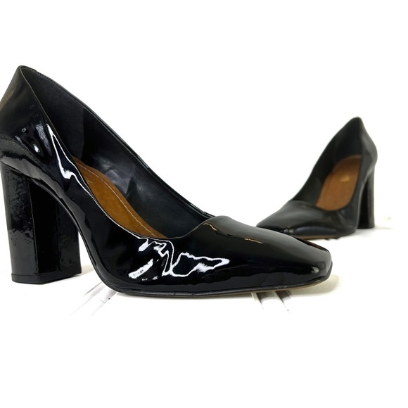 L’INTERVALLE BLACK PUMPS BLACK HEEL SQUARE TOE HEEL PATENT LEATHER BLOCK HEELS 9 - Picture 16 of 17